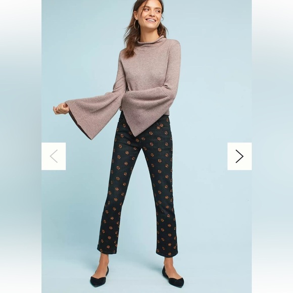 Pilcro and the Letterpress Black Straight-Leg Jeans with Orange Floral Dot Print - Picture 3 of 8